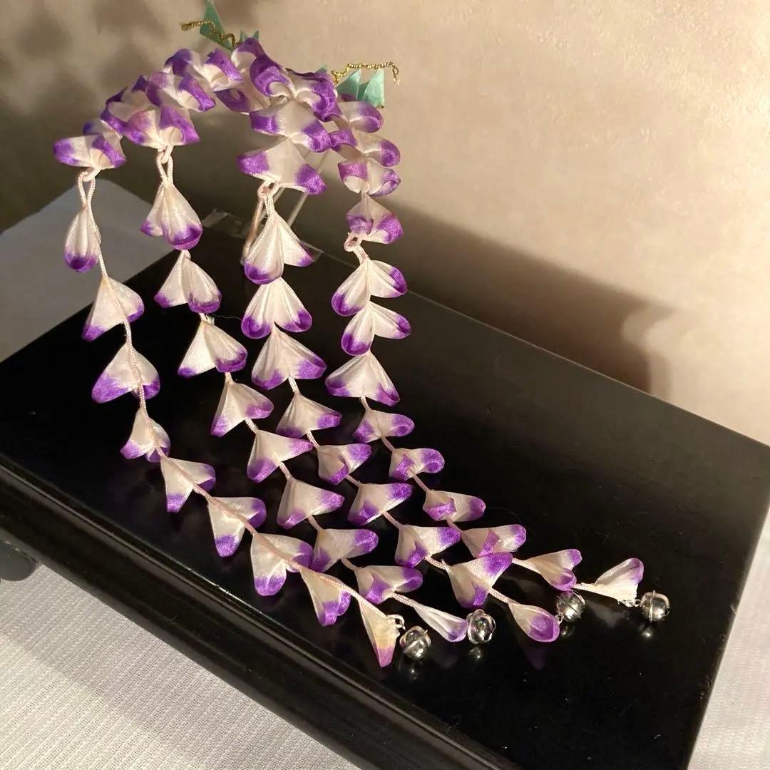 専用　紫菊花簪　藤下り　櫛平打ち簪　Uピン後挿し玉飾り　画像14鹿の子ちんころ