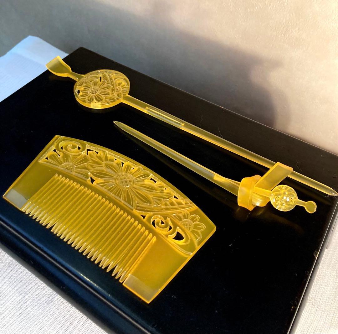 専用　紫菊花簪　藤下り　櫛平打ち簪　Uピン後挿し玉飾り　画像14鹿の子ちんころ