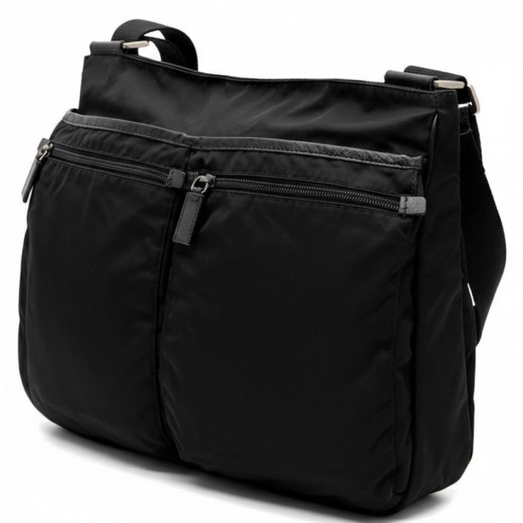 希少モデル・美品 プラダ ショルダーバッグ 白タグ 三角ロゴ 斜め掛け ブラック