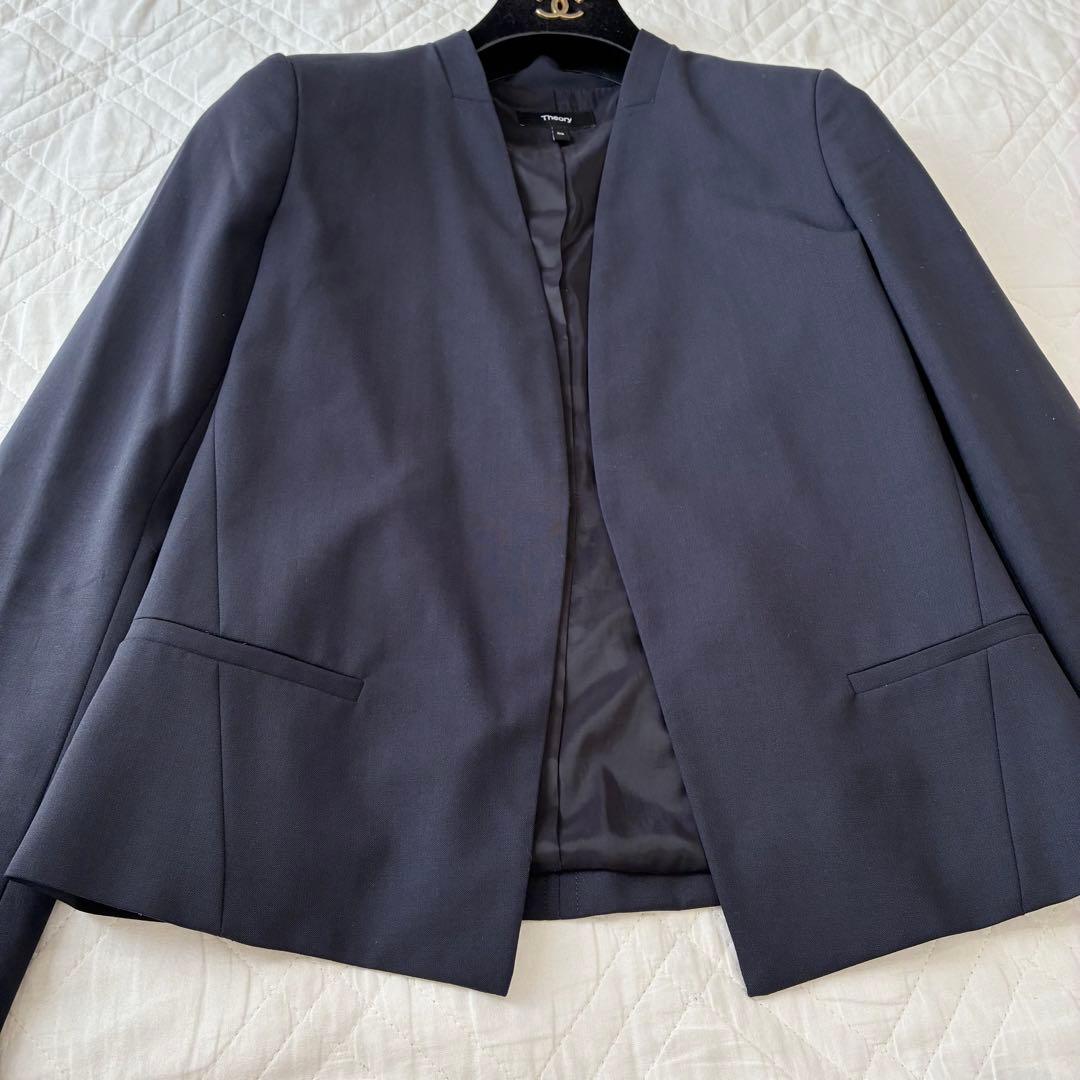 Theory ノーカラージャケット ネイビー フォーマル ビジネス ネイビー