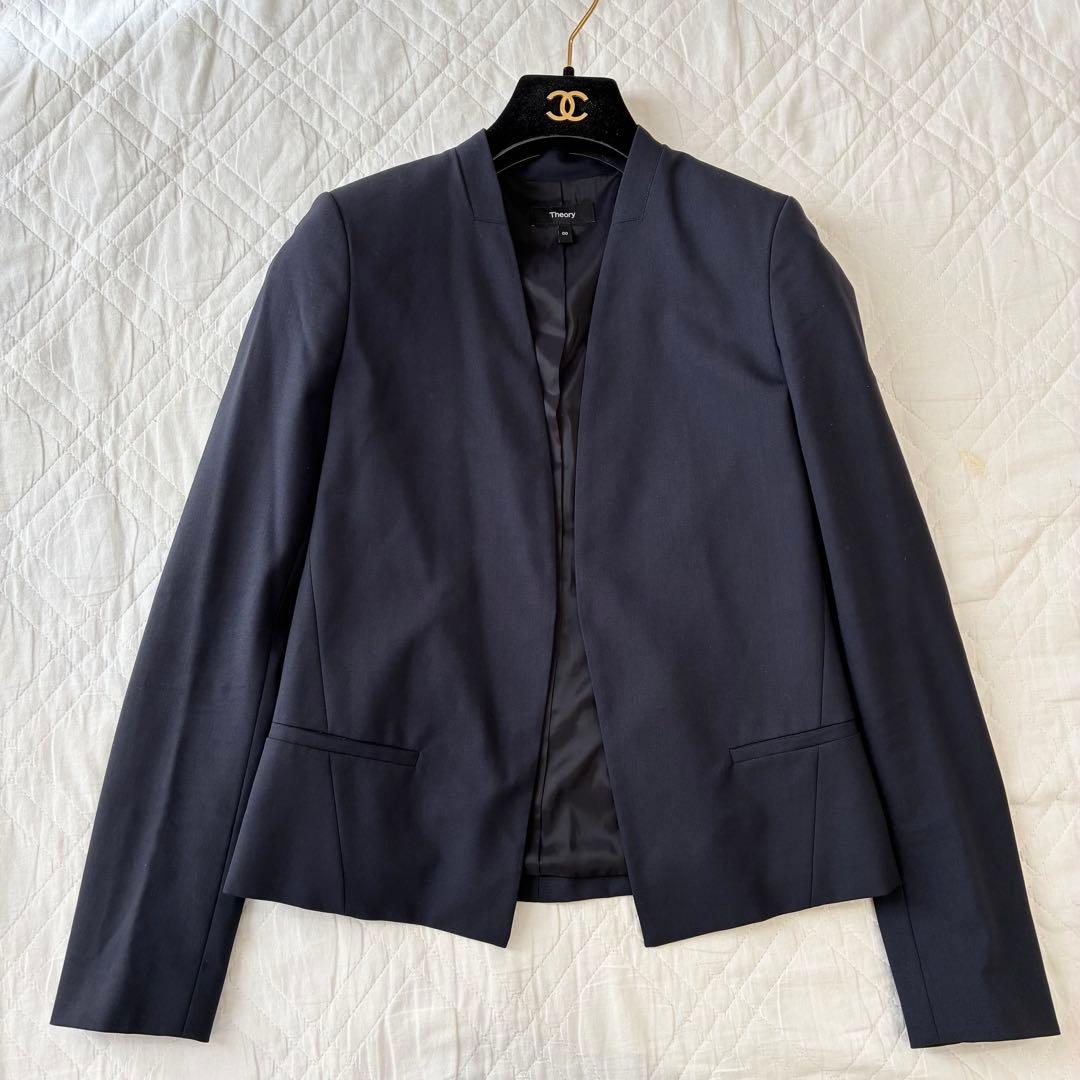 Theory ノーカラージャケット ネイビー フォーマル ビジネス ネイビー