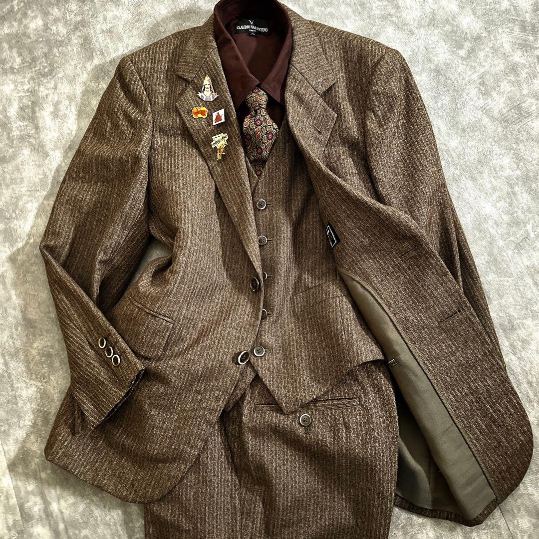 極上ウール ブラウンスリーピーススーツ & ChristianDiorネクタイ