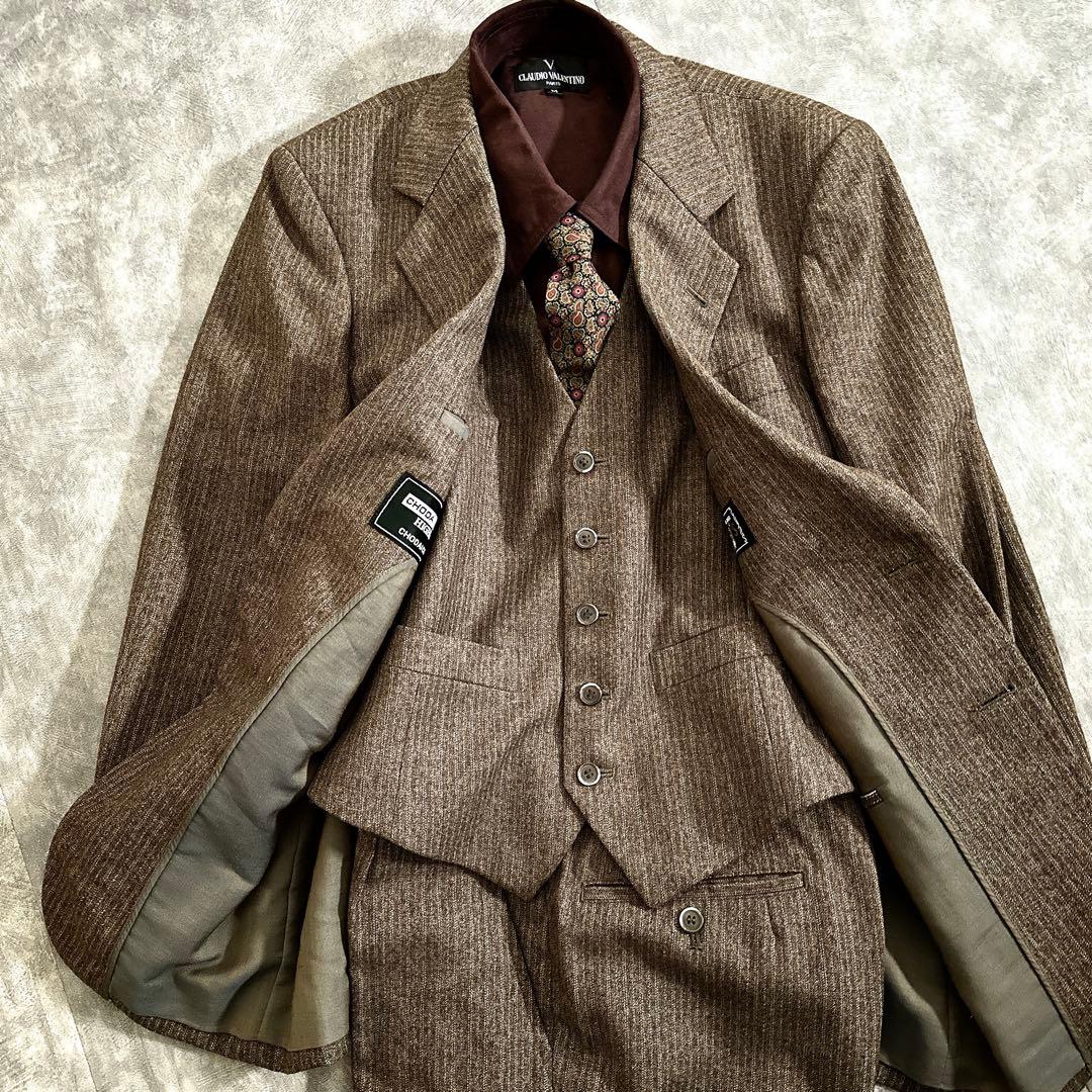 極上ウール ブラウンスリーピーススーツ & ChristianDiorネクタイ