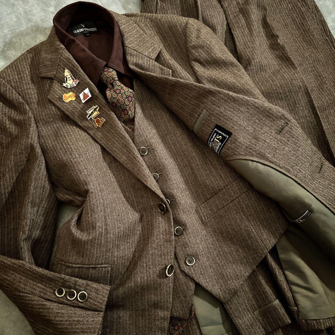 極上ウール ブラウンスリーピーススーツ & ChristianDiorネクタイ