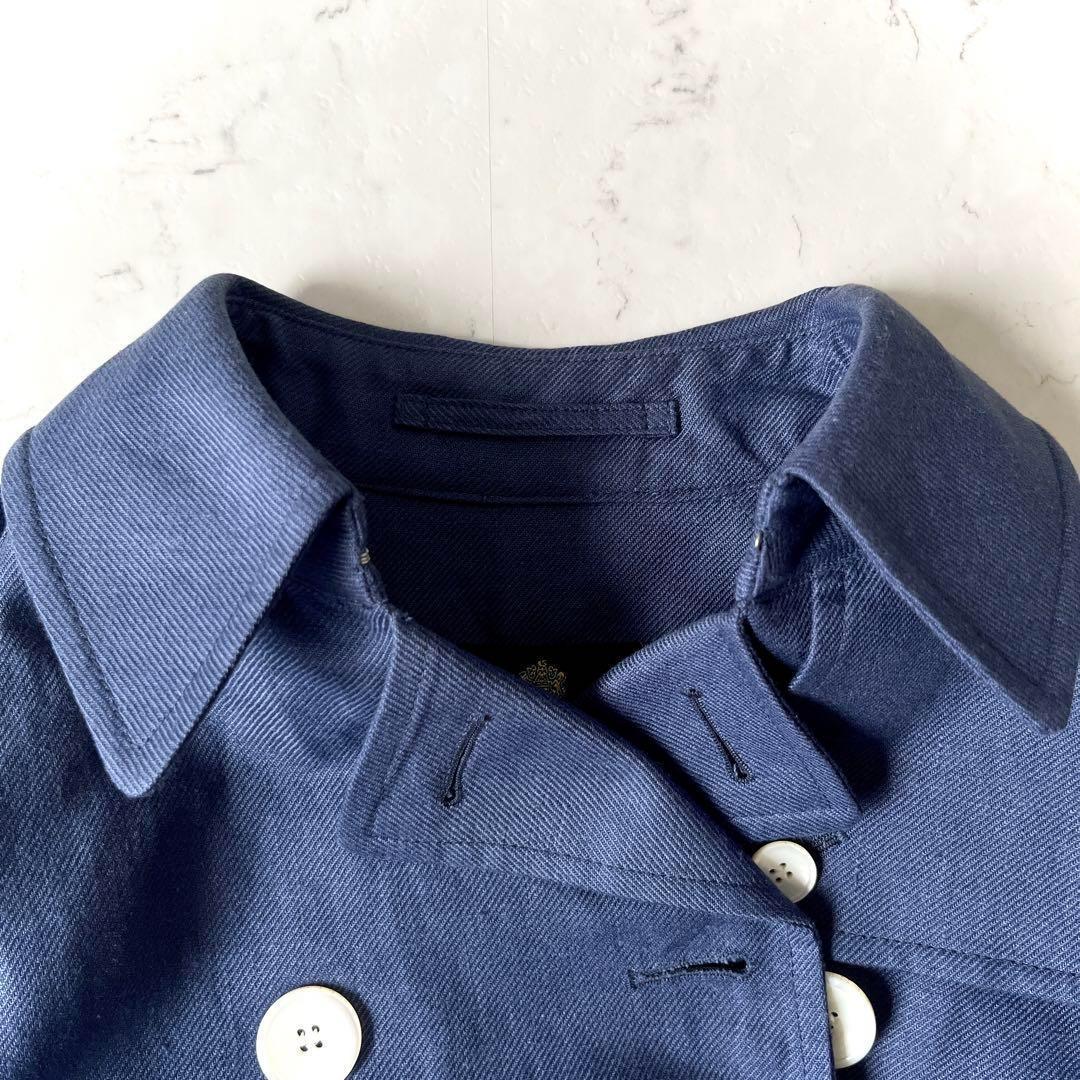 極美品 高級 グレンフェル 英国製 38→M リネン トレンチコート 青ネイビー