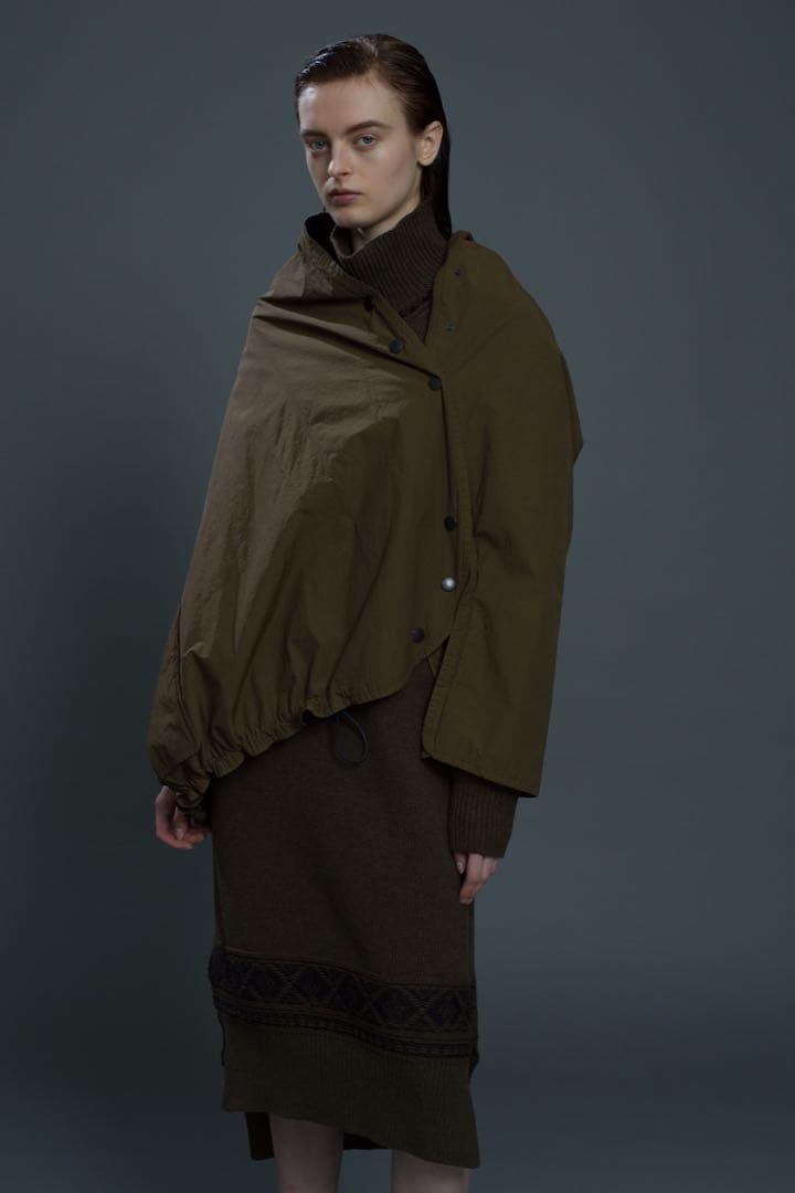 Y'sナイロン ケープ ポンチョ アシンメトリー ジャケット(黒)