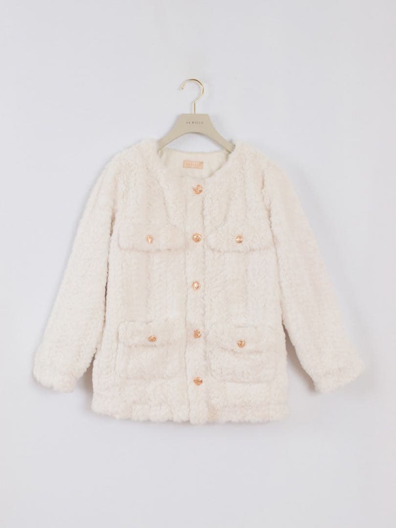 AnMILLE ゴールドボタンファーコート オフホワイト