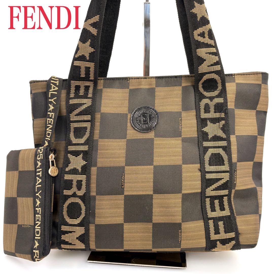 ✨超美品✨FENDI ポーチ付きミニトートバッグ ハンドバッグブロックチェック