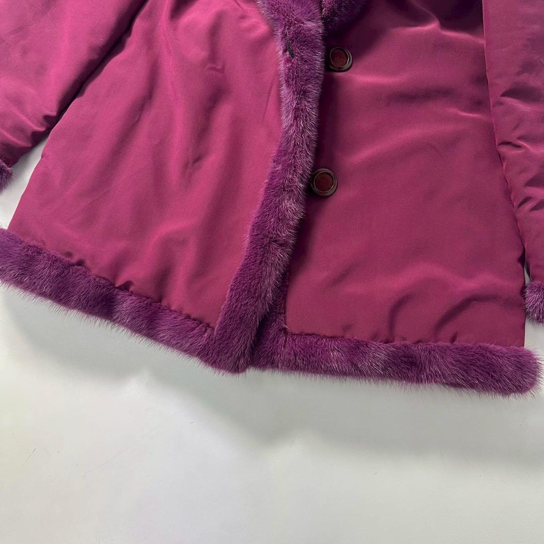 希少カラー◎パープル ミンク ファーコート リバーシブル 毛皮　ショート丈