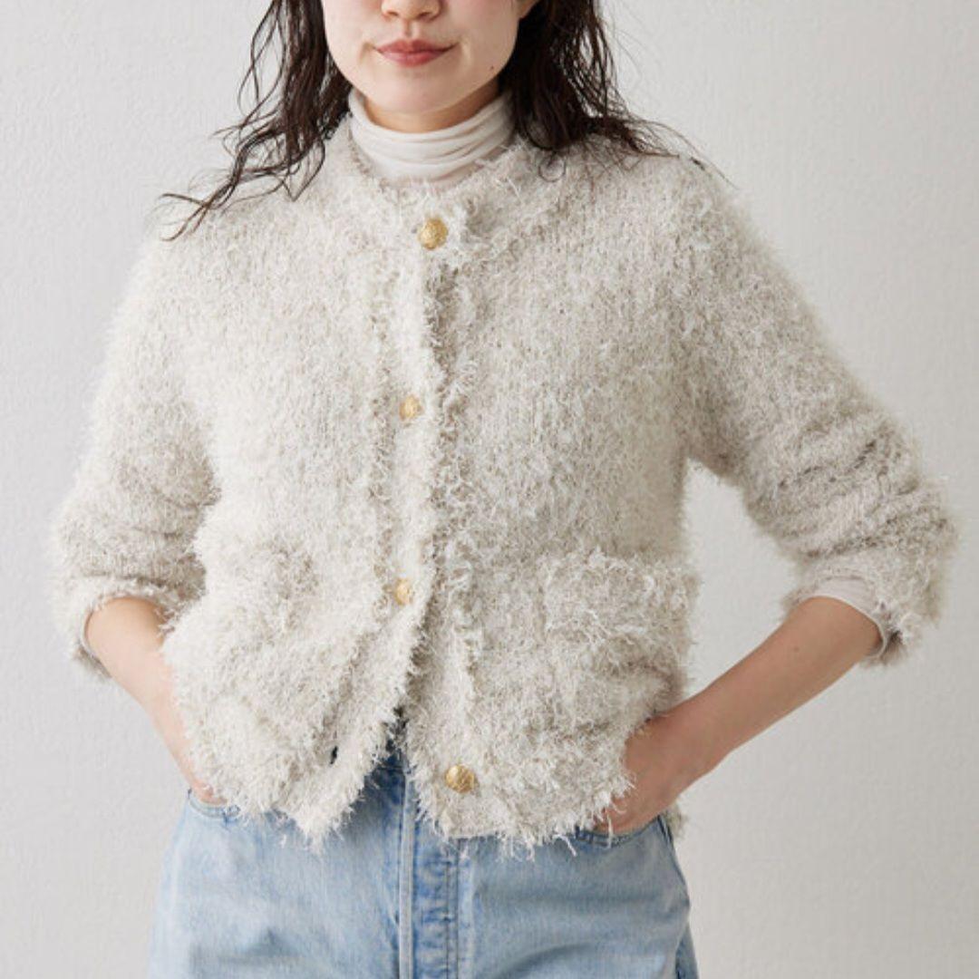 メルカリ最安★雑誌掲載★ウィムガゼット　ラメツイード ニットジャケット ベージュ