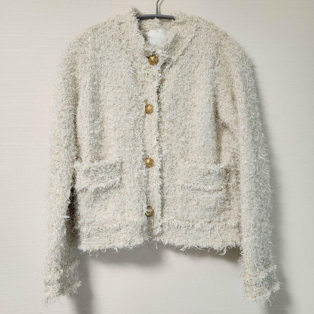メルカリ最安★雑誌掲載★ウィムガゼット　ラメツイード ニットジャケット ベージュ