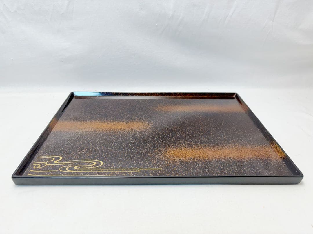 未使用 懐石道具 輪島塗 木製黒真塗 金梨地 波蒔絵 卓上膳 会席膳 5客揃共箱