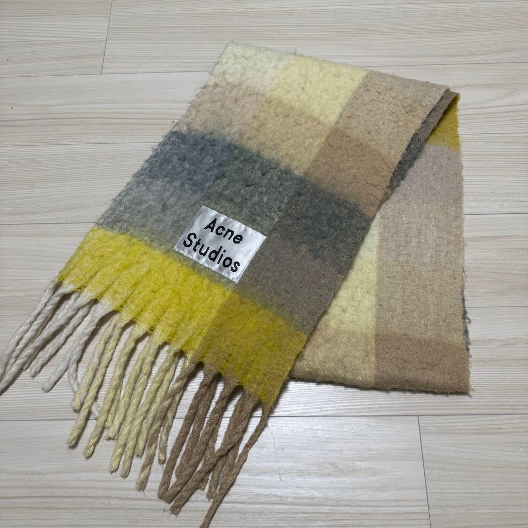 【美品✨】Acne Studios モヘヤ マフラー チェック柄 イエロー