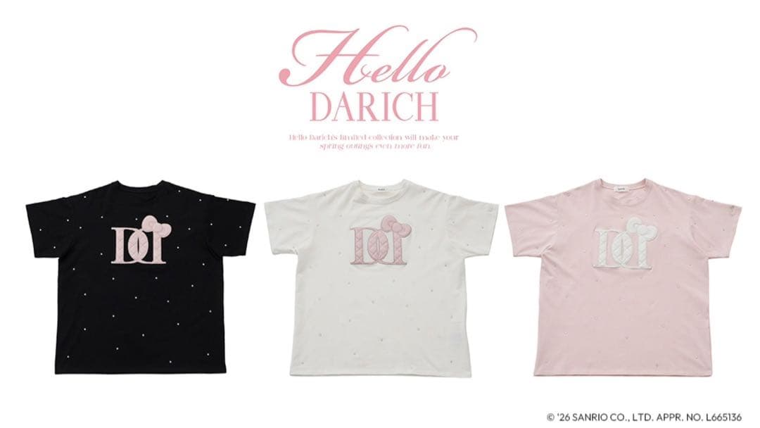 新品 Hello Darich キルティングアップリケビジューTシャツ WHT