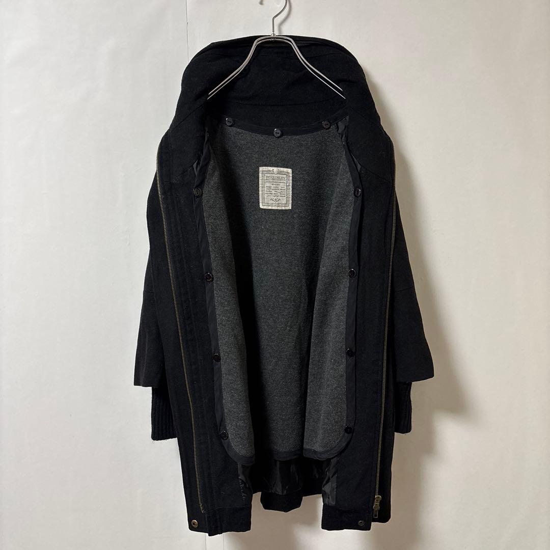 BEARDSLEY ビアズリー【Ｆ】膝丈コート ブラック フード ライナー 毛混