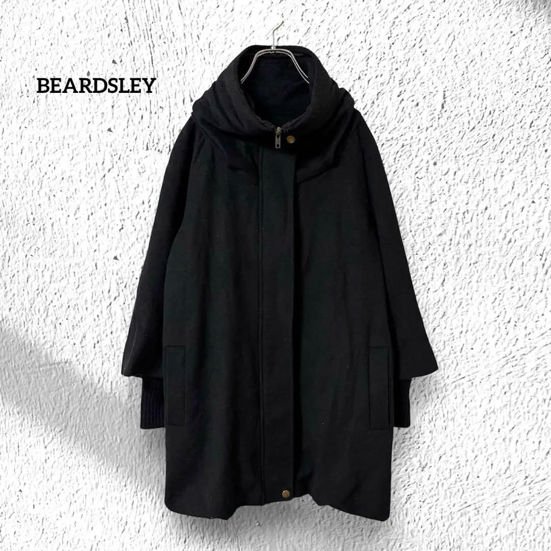 BEARDSLEY ビアズリー【Ｆ】膝丈コート ブラック フード ライナー 毛混
