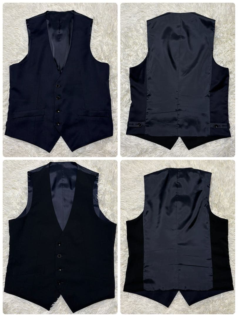 美品✨ スーツセレクト 3ピース スーツ シルク混 リバーシブル ネイビー A5