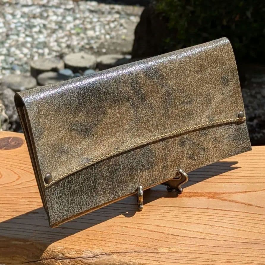 長財布　本革　クラッキングレザー　ハンドメイド　薄型ウォレット　軽い