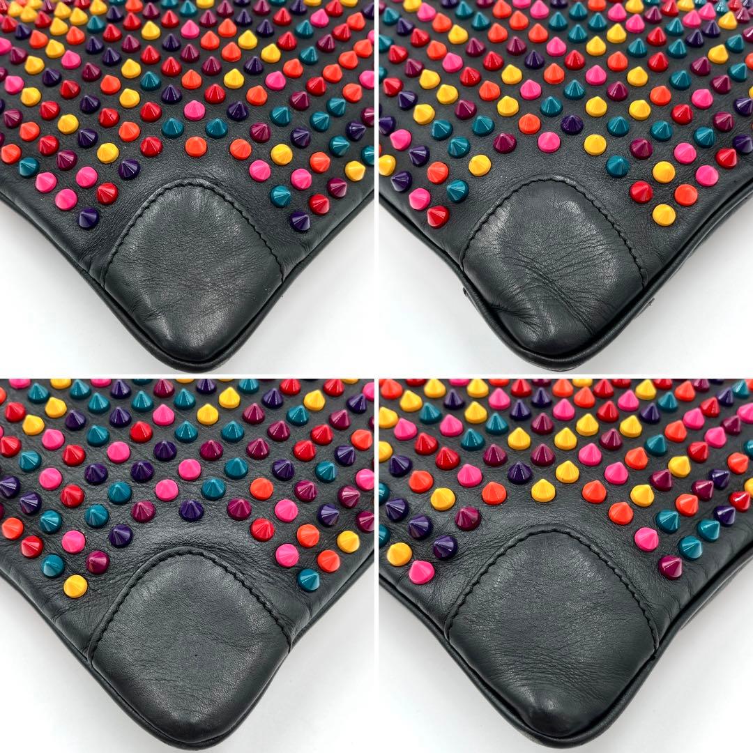 【極美品】クリスチャンルブタン クラッチバッグ マルチカラースタッズ レザー 黒