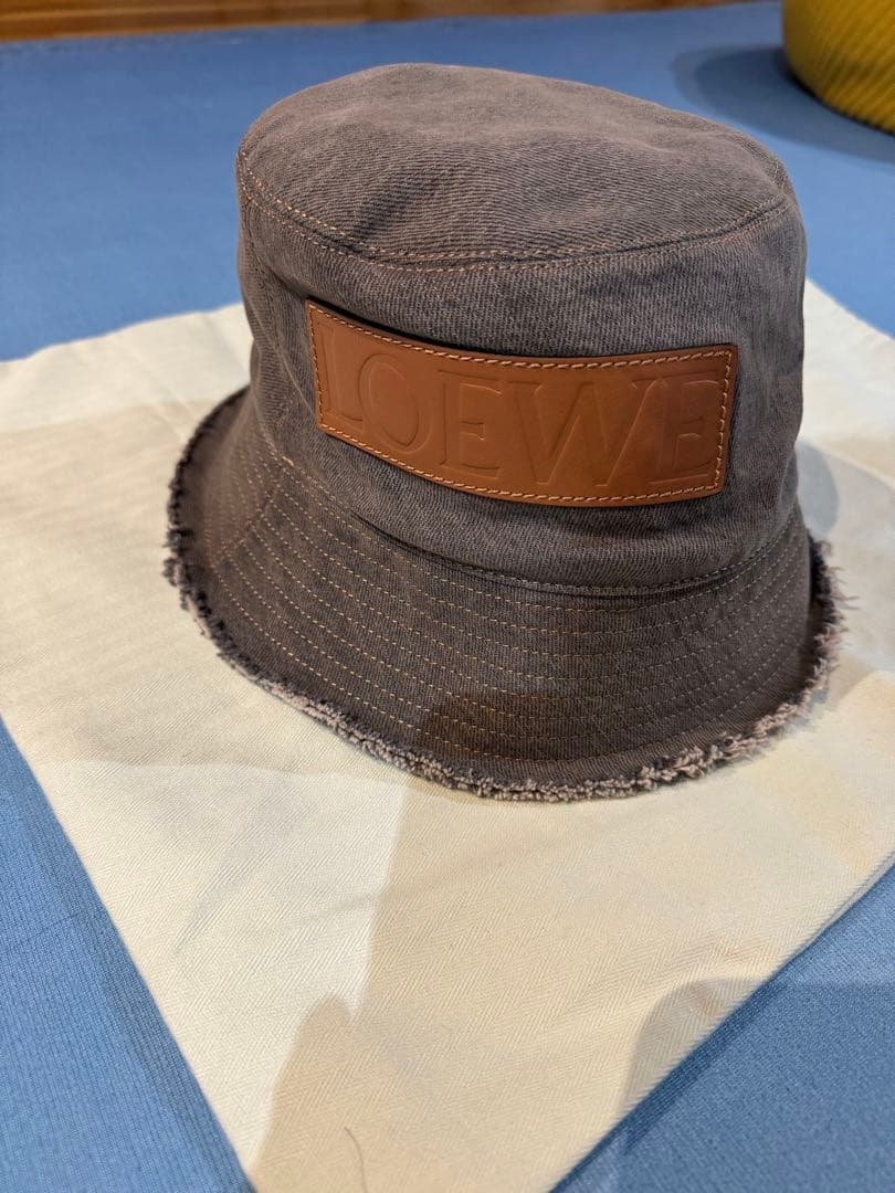 極美品！LOEWE ロエベ ハット　バケットハット ロゴ デニム 革 帽子