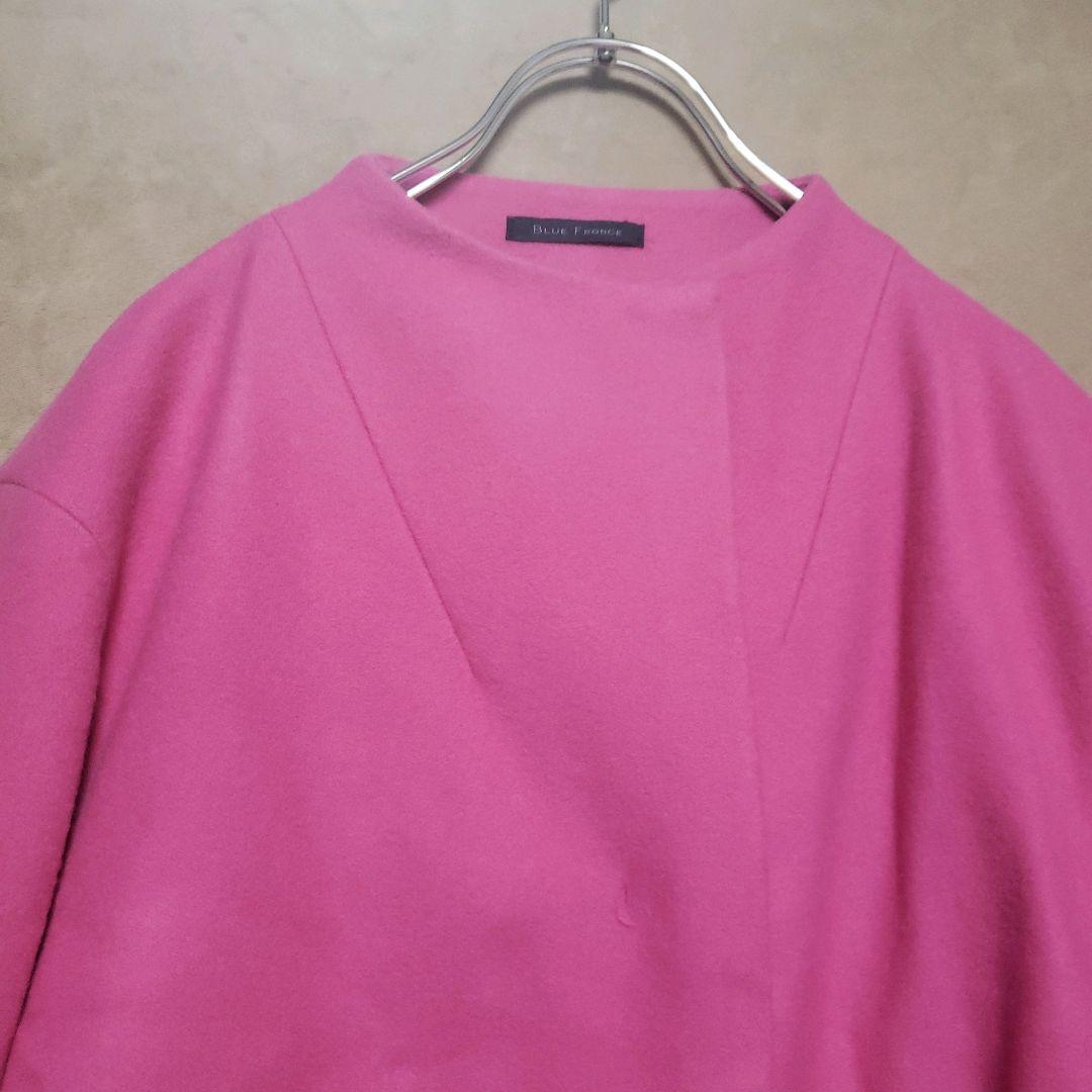 ローブbluefronceウールノーカラーコート ピンク新品タグ付きイタリア生地