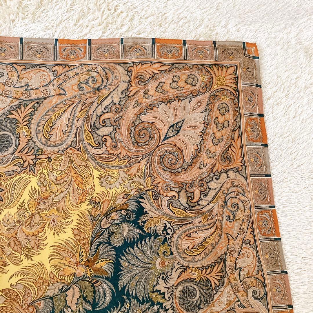 良品✨エトロ ボタニカル柄 大判ストール ベージュ系マルチ ウールシルク