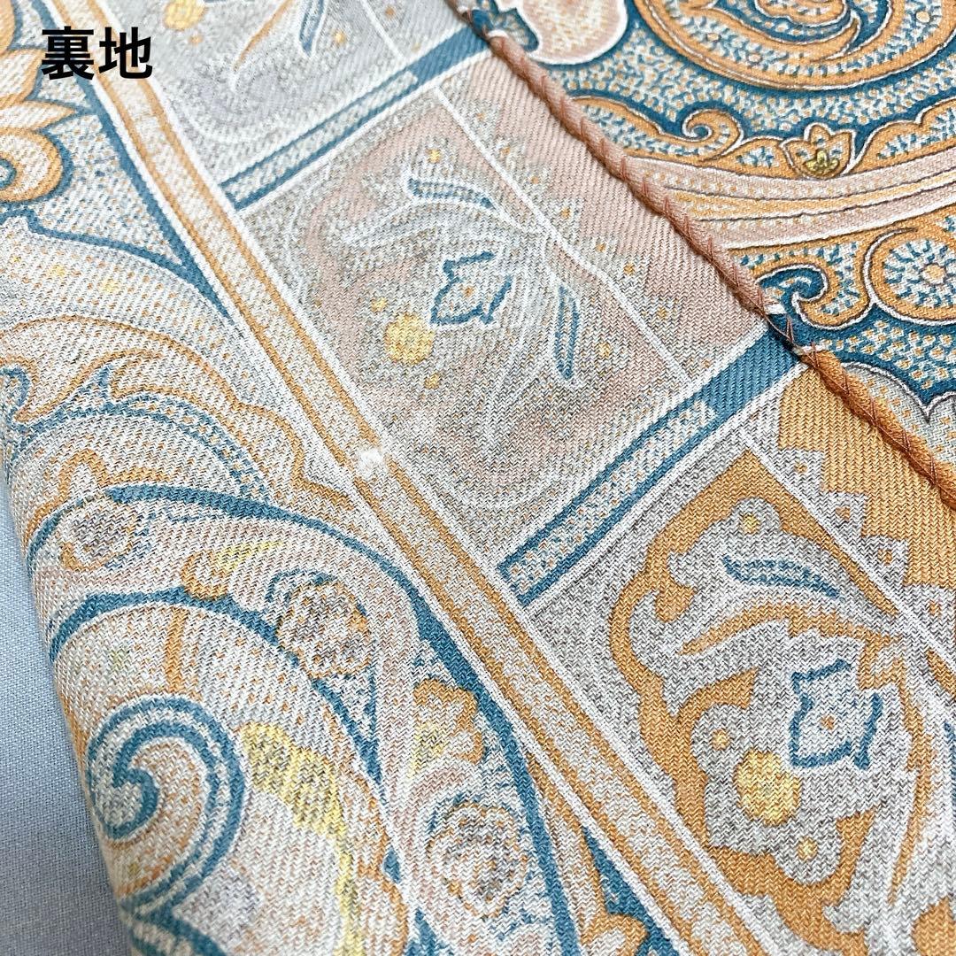 良品✨エトロ ボタニカル柄 大判ストール ベージュ系マルチ ウールシルク