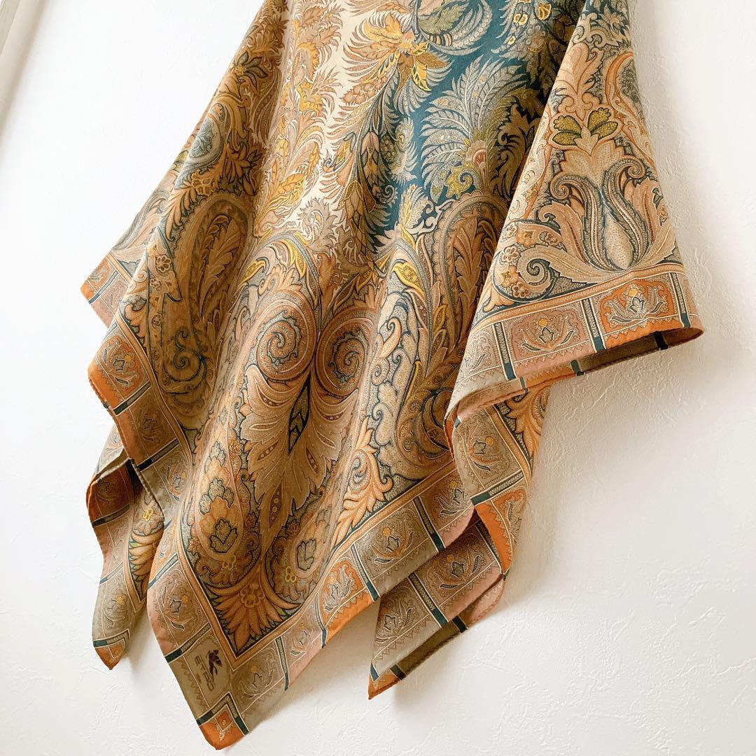 良品✨エトロ ボタニカル柄 大判ストール ベージュ系マルチ ウールシルク