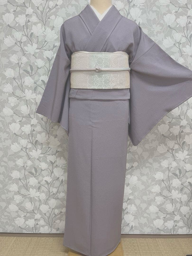 正絹 色無地 淡青紫(未使用品)草木染作家 圓啓【健勝苑】