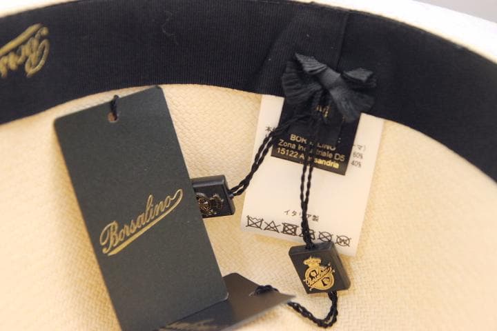 Borsalino ボルサリーノ 幅広ブリム パナマハット 麦わら帽子 M 白