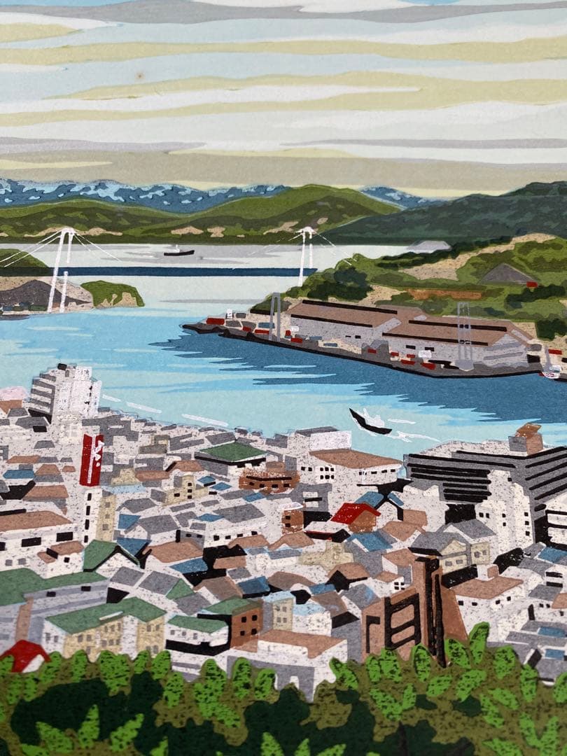 井堂雅夫版画作品「尾道港」