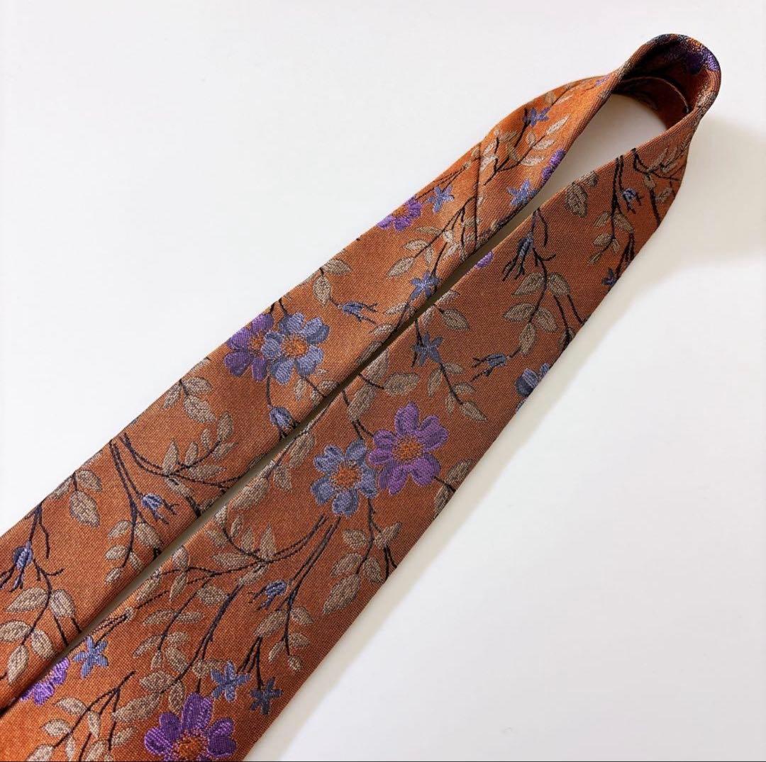 現行 ポールスミス ネクタイ タイ シルク フローラル 花柄 オレンジ 総柄