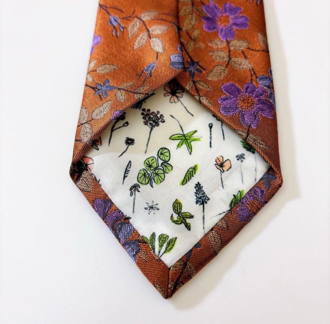 現行 ポールスミス ネクタイ タイ シルク フローラル 花柄 オレンジ 総柄