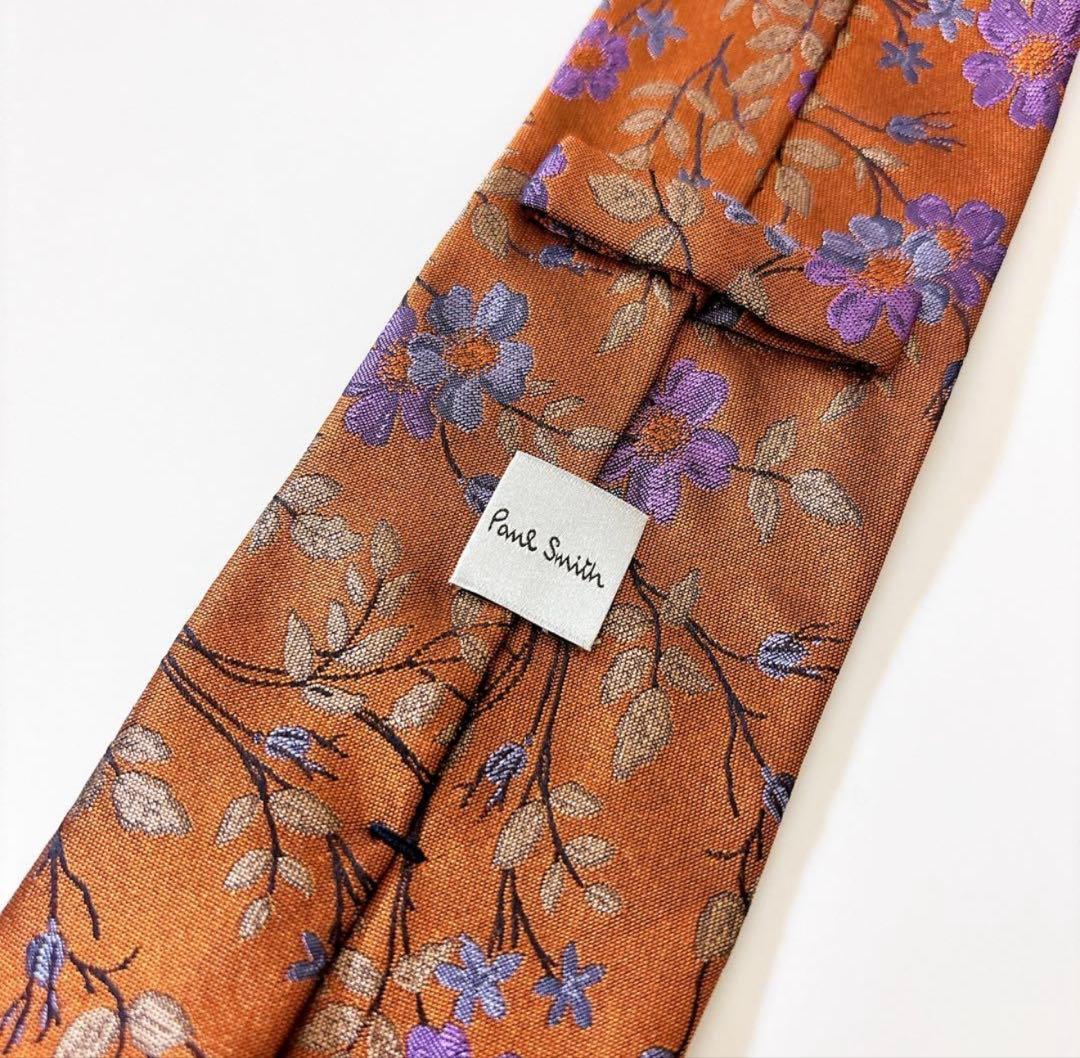 現行 ポールスミス ネクタイ タイ シルク フローラル 花柄 オレンジ 総柄