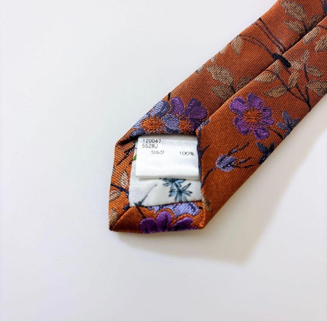 現行 ポールスミス ネクタイ タイ シルク フローラル 花柄 オレンジ 総柄