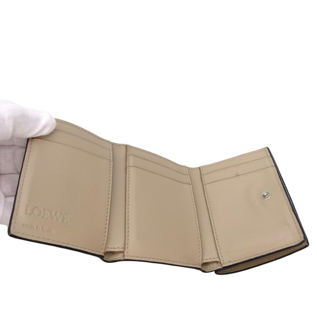 本物 良品 ■ロエベ■アナグラム トライフォールド ウォレット グレージュ 財布
