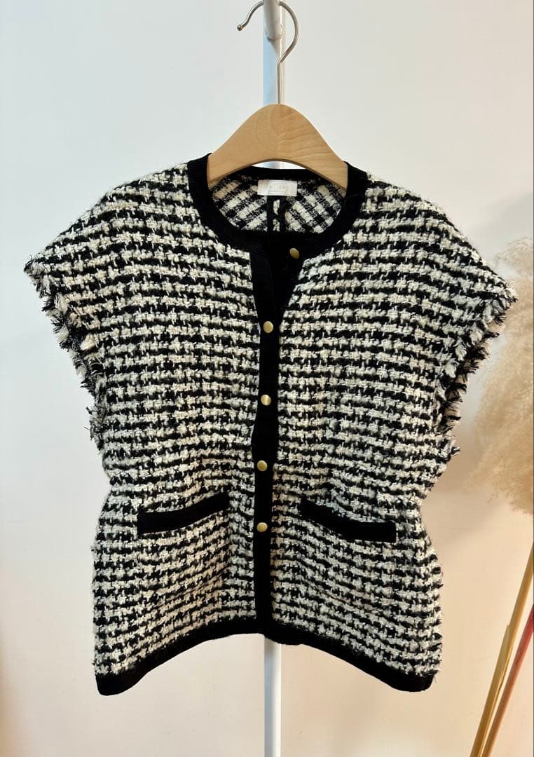 Ballsey美品⭐️ニットコンビツイードフレンチスリーブジレトゥモローランド