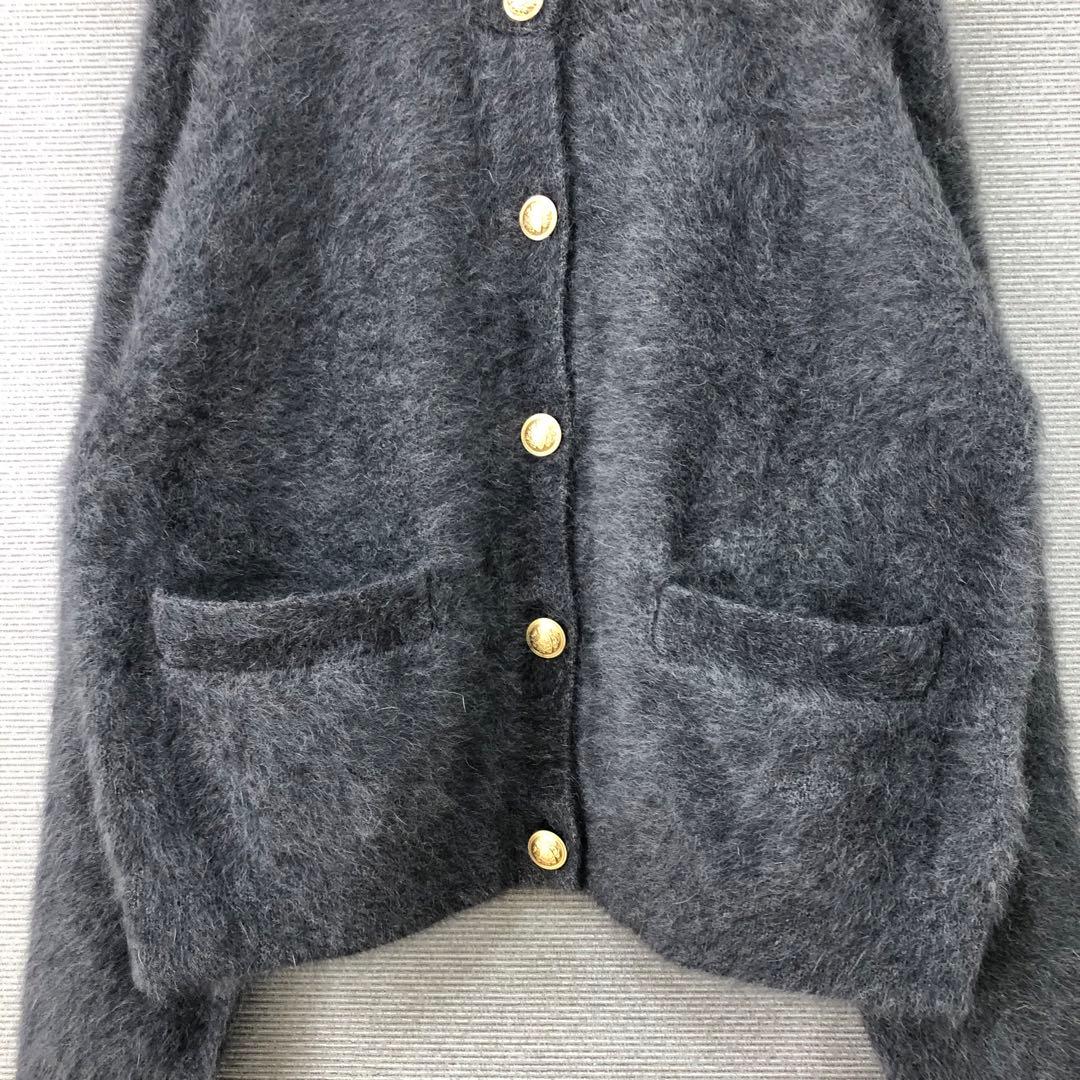 Whim Gazette カシミヤ混ファーニットジャケット ダークグレー