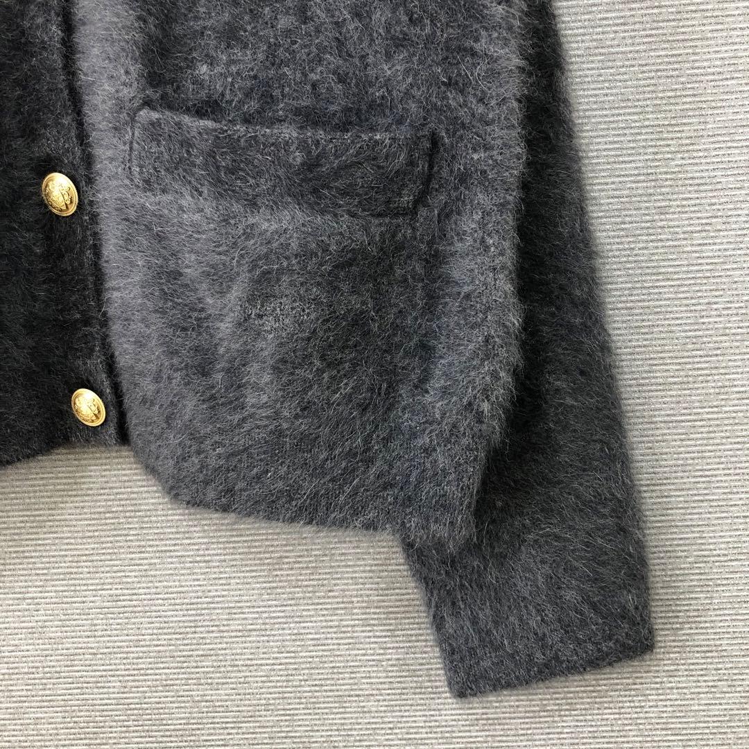 Whim Gazette カシミヤ混ファーニットジャケット ダークグレー