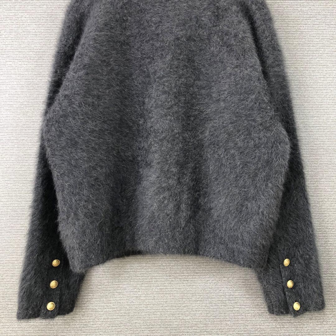 Whim Gazette カシミヤ混ファーニットジャケット ダークグレー