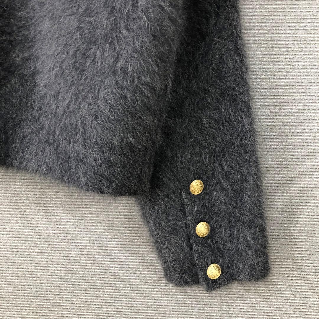 Whim Gazette カシミヤ混ファーニットジャケット ダークグレー