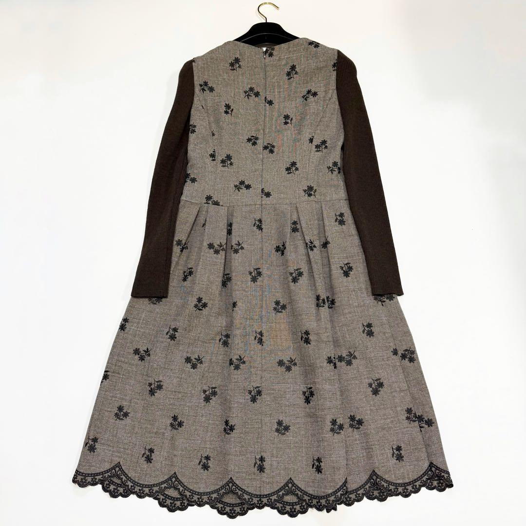 【新品タグ付き✨】エムズグレイシー　ワンピース　ニット袖　リボン　花柄　38