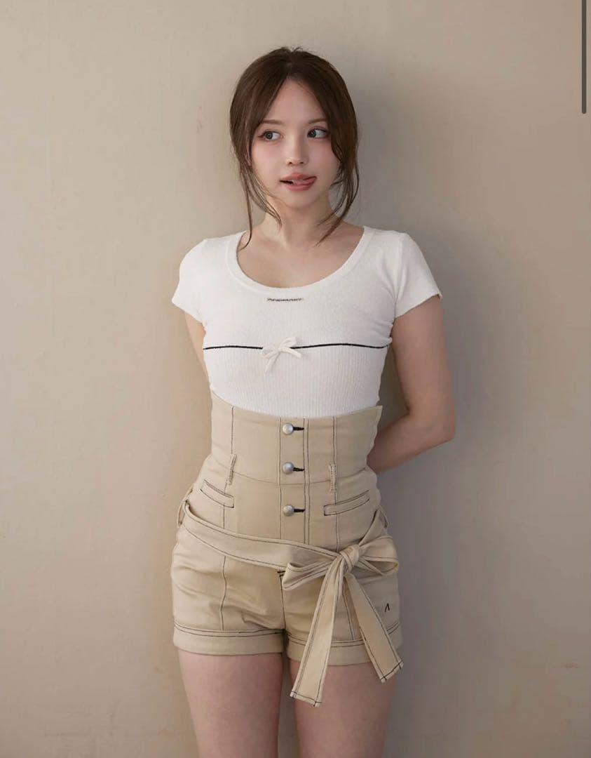 パンツ ANDMARY Highwaist ribbon pants S