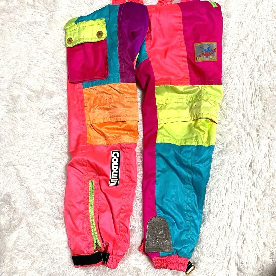 90s GOLDWIN クレイジー配色 スキーウェア 上下セット 総柄 レトロ