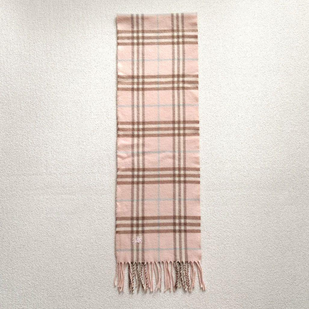 極美品✨️バーバリーロンドン　ウール　カシミヤ　マフラー　ピンク　ホースロゴ刺繍