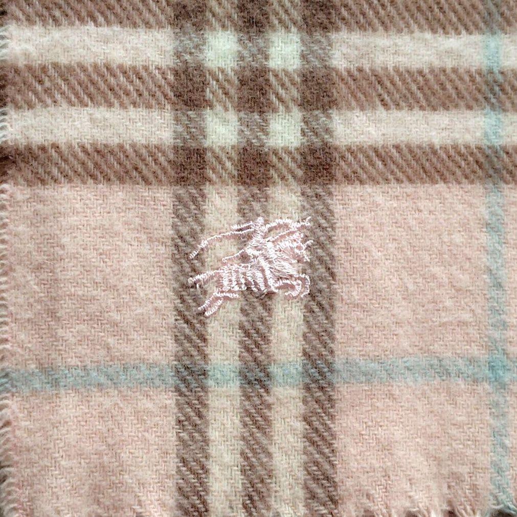 極美品✨️バーバリーロンドン　ウール　カシミヤ　マフラー　ピンク　ホースロゴ刺繍