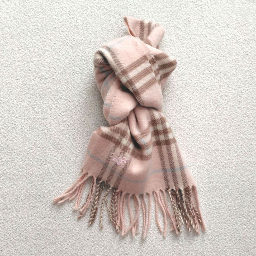 極美品✨️バーバリーロンドン　ウール　カシミヤ　マフラー　ピンク　ホースロゴ刺繍