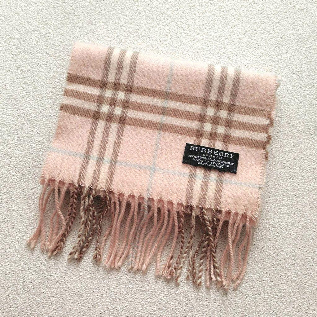 極美品✨️バーバリーロンドン　ウール　カシミヤ　マフラー　ピンク　ホースロゴ刺繍