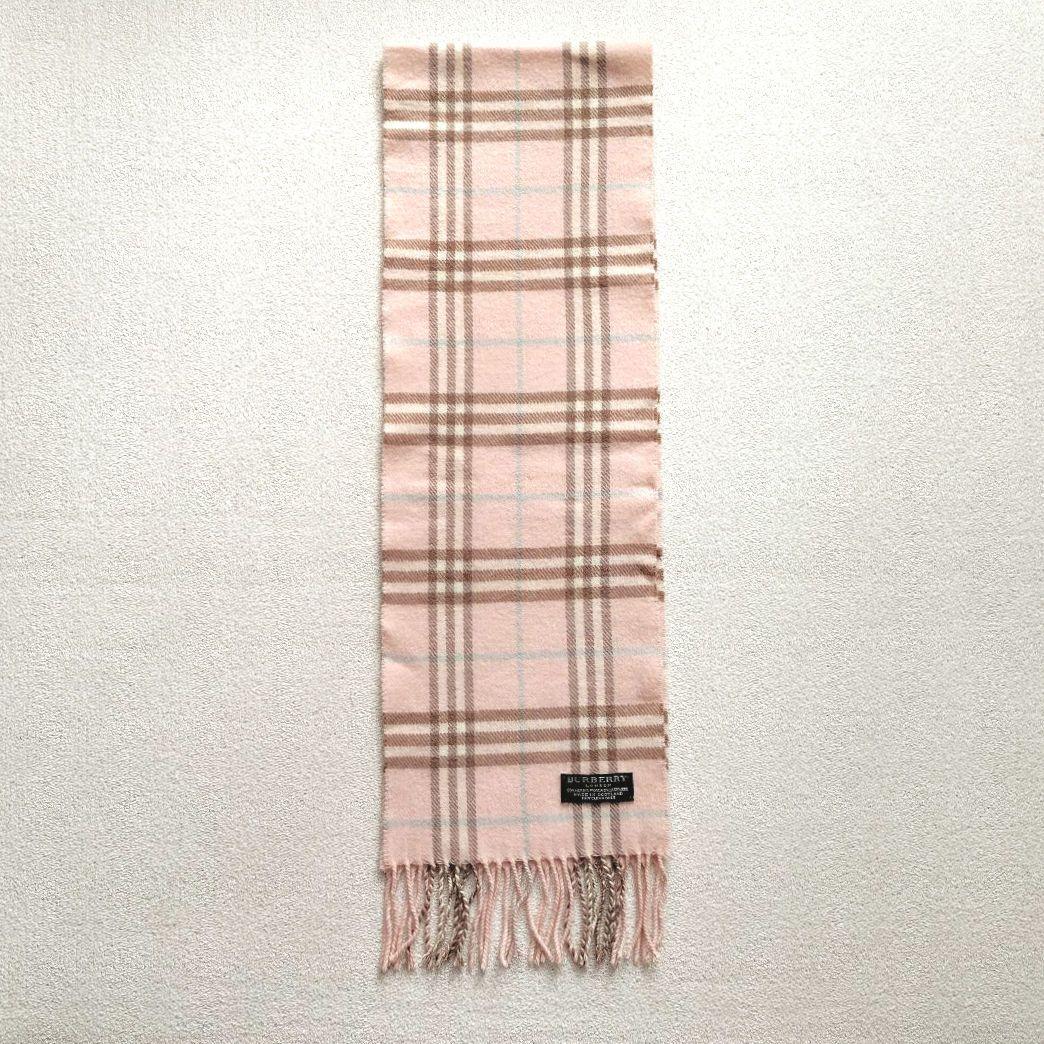 極美品✨️バーバリーロンドン　ウール　カシミヤ　マフラー　ピンク　ホースロゴ刺繍