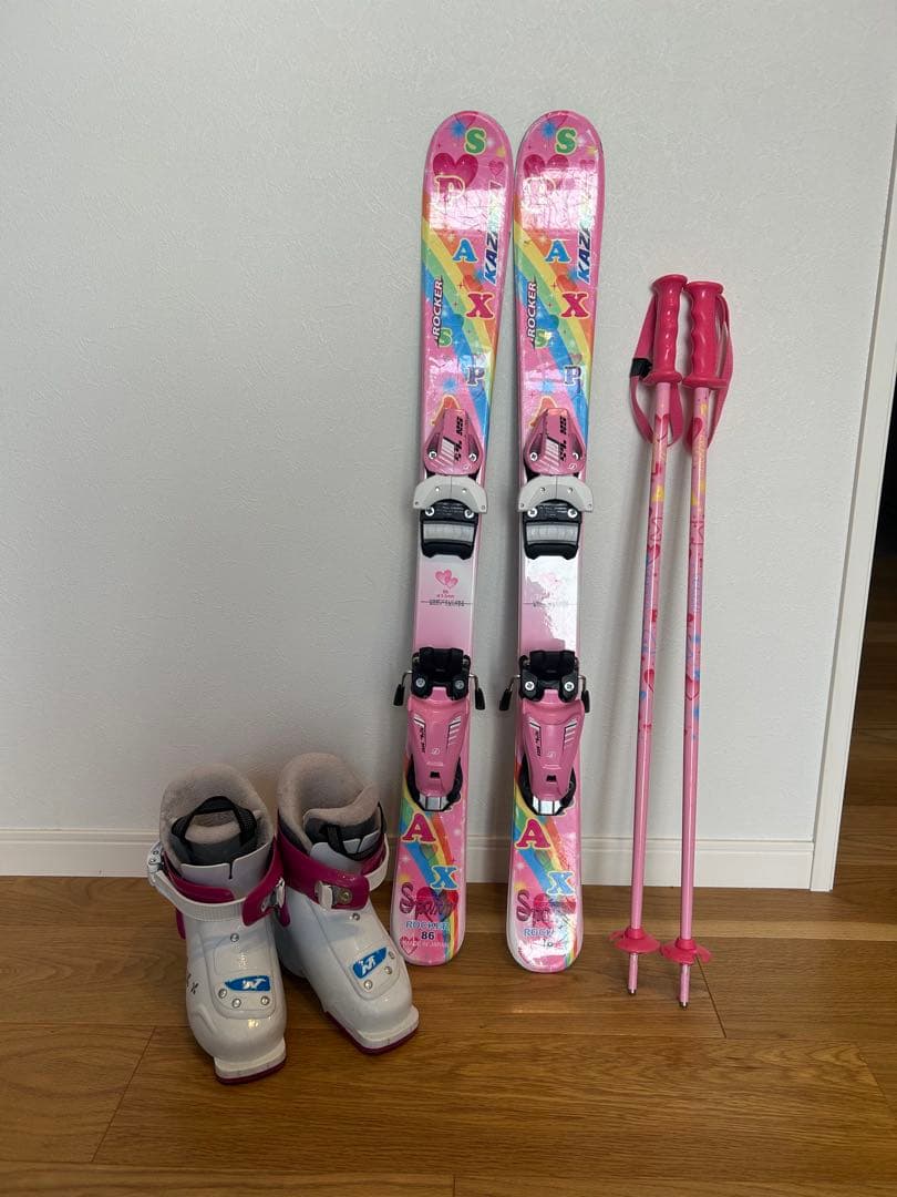 スキー板、ストック、ブーツ3点セット